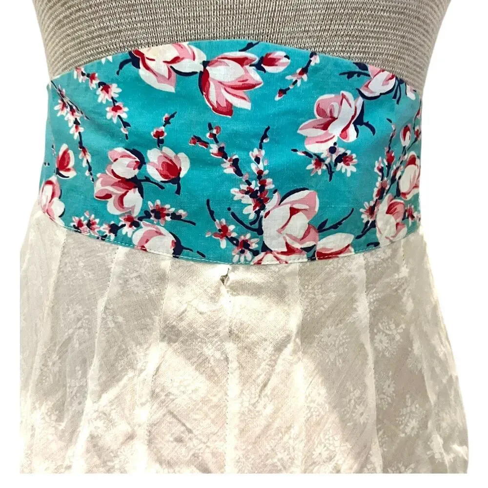 VTG 1950s Floral Womens Apron Turquoise Pink White Cotton Retro Cooking Baking